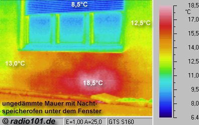 Thermografie / W&auml;rmebild: Heizk&ouml;rper hinter Aussenwand